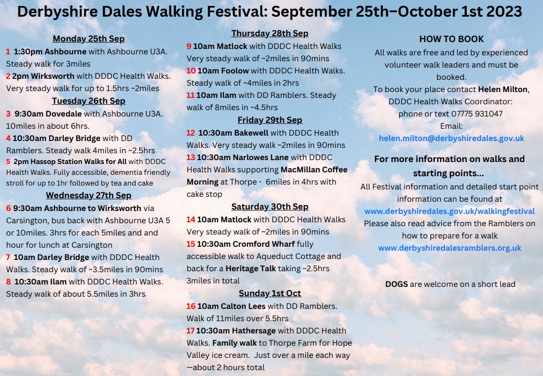 Derbyshire Dales Community Walking Festival 2023 (25th-1st October)
